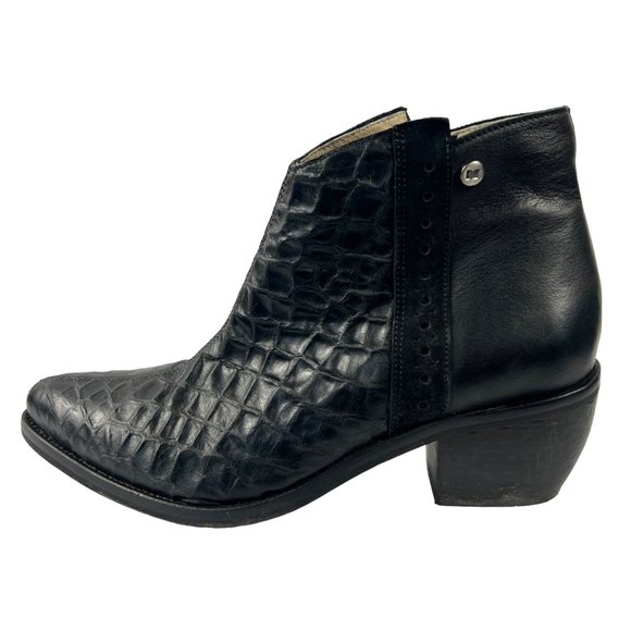 Dkode Jemila Leather Textured Crocodile Embossed Ankle Boots in Black Size 40 - Picture 3 of 12